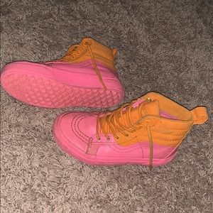 kids size 2 pink and orange high top vans